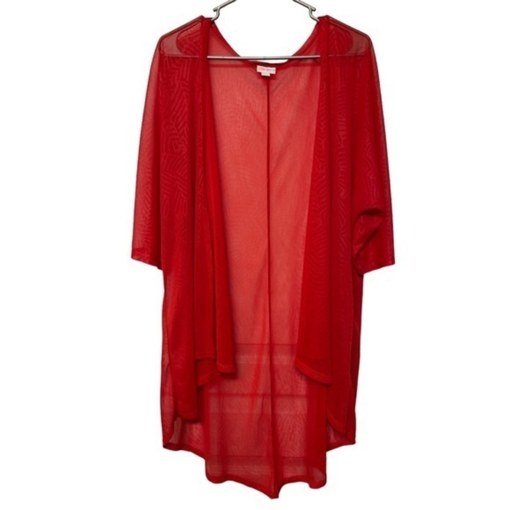 Lularoe Red Shirley Kimono Hi-Low Effect Angel Arms Size Med EUC #1381